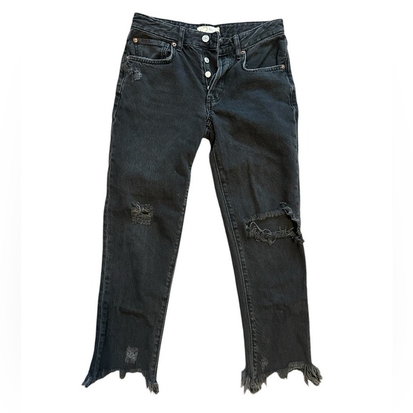 We The Free button fly midrise cropped distressed black jeans size 25 - Picture 1 of 14